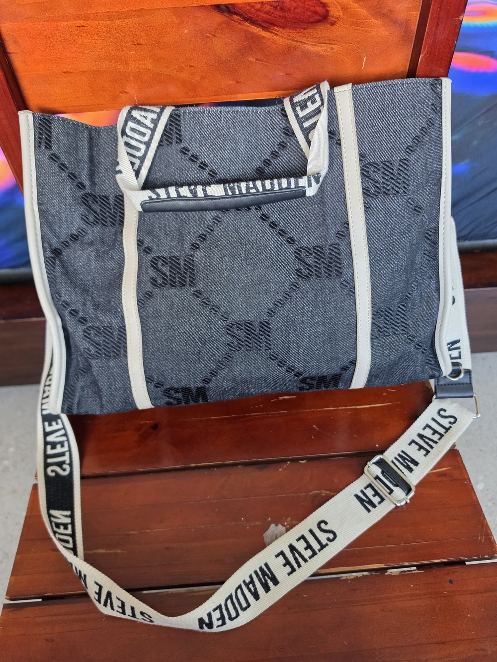 Steve Madden Black Canvas Tote with Removable Logo Strap